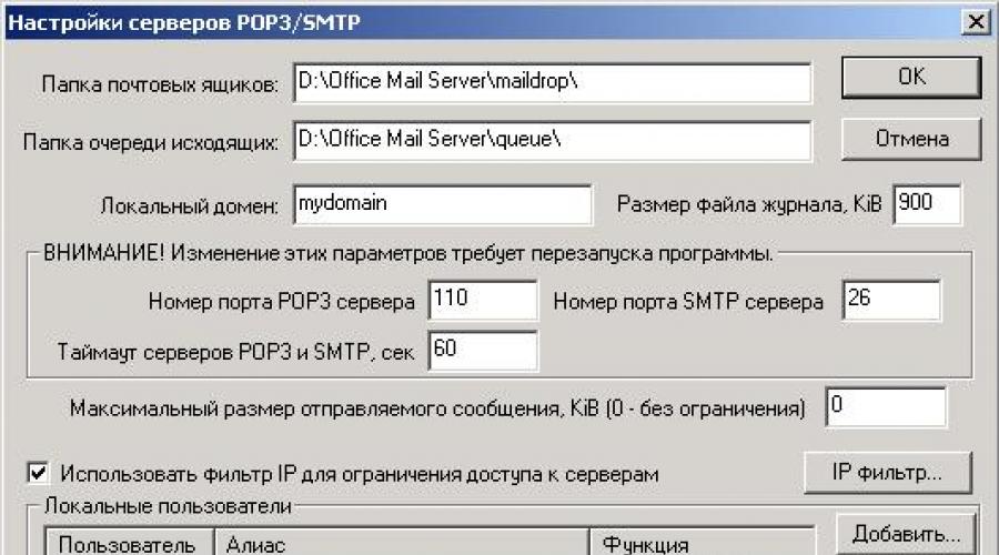 Встроенный почтовый сервер. Почтовый сервер Office Mail Server для небольшой организации (уменьшение трафика Интернета)