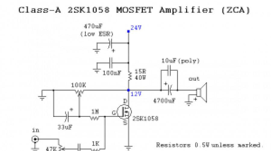 A simple single-ended amplifier using directly heated triodes.  The simplest low-frequency amplifiers using transistors