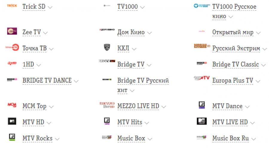 Списък на интерактивните телевизионни канали Rostelecom.  Списък с интерактивни телевизионни канали Rostelecom Start 2.0 Beeline