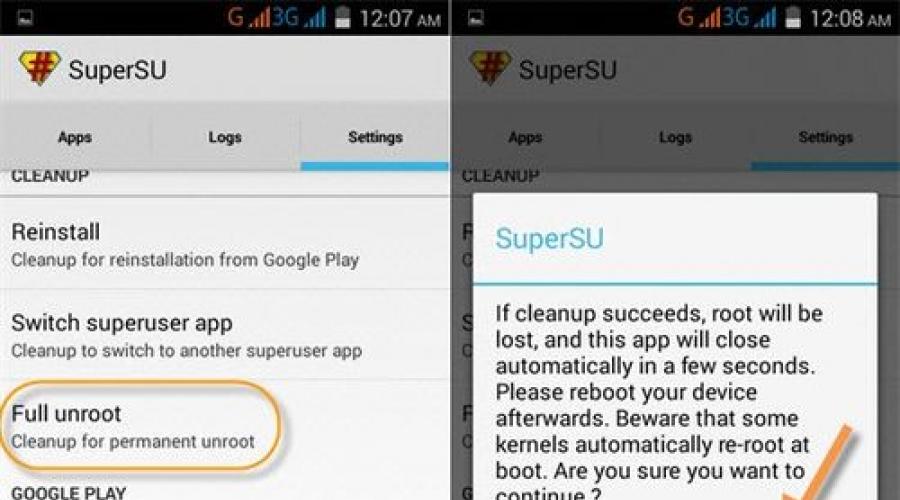 Setelah hak root, saya memformat sistem di Android.  Penghapusan lengkap hak pengguna super di Android